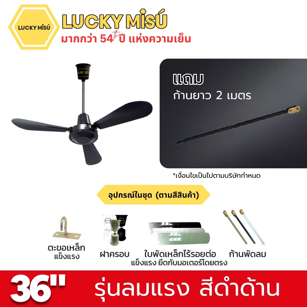 พัดลมติดเพดาน ขนาด 36 นิ้ว ลัคกี้มิตซู รุ่น LM36 สีดำ (รุ่นลมแรง ก้านยาว 2 เมตร)_4